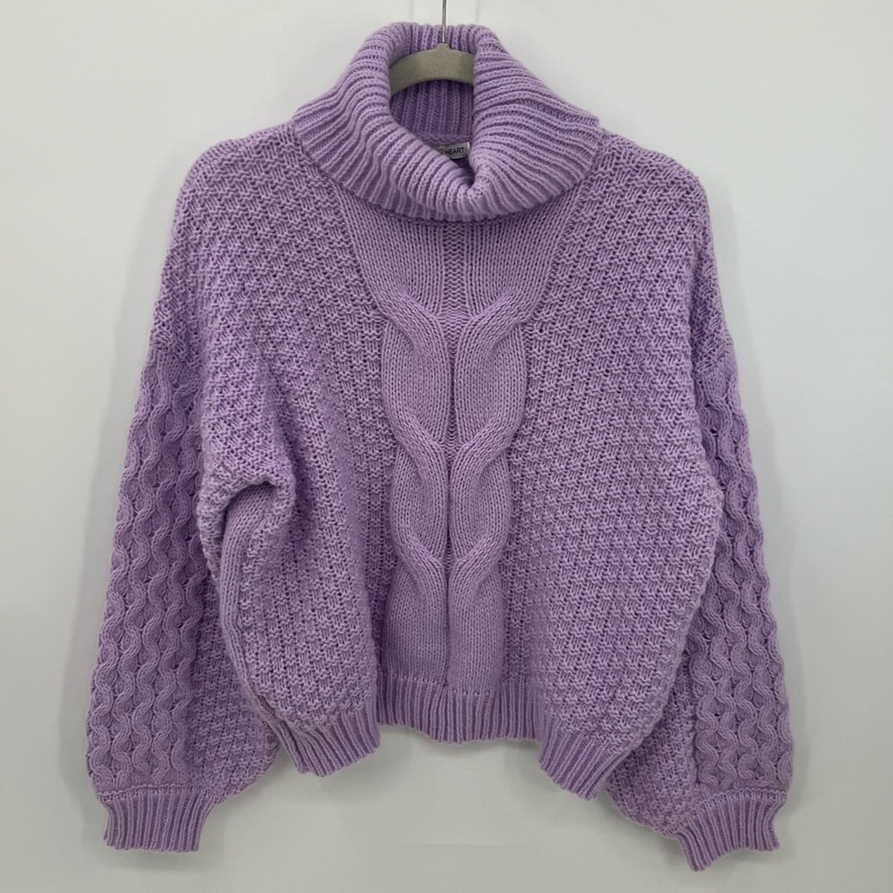 Woven Heart purple cable knit turtleneck sweater